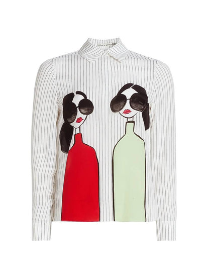 AO Willa Staceface Pinstripe Silk Shirt