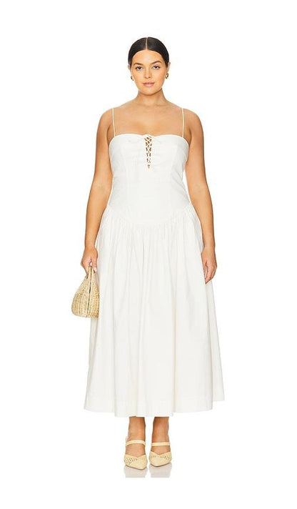 LA Marianna Thierry Stretch-Cotton Midi Dress in Cream