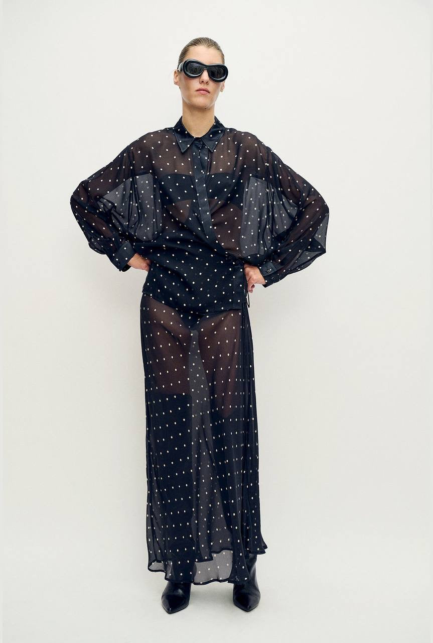 SL 8-Momme Silk Chiffon Crossover Shirt