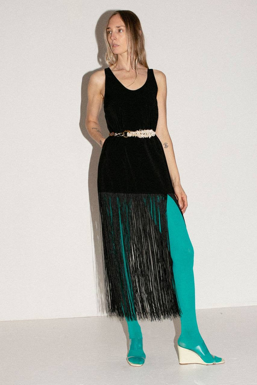 ML Tassel Lyocell-blend Fringe Slip Midi Dress