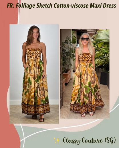 FR Folliage Sketch Cotton-viscose Midi Maxi Dress Sundress