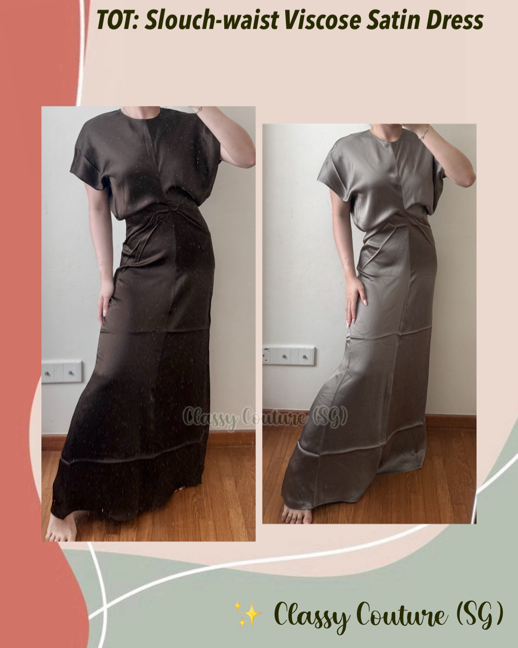 TOT Slouch-waist Viscose Satin Midi Maxi Dress