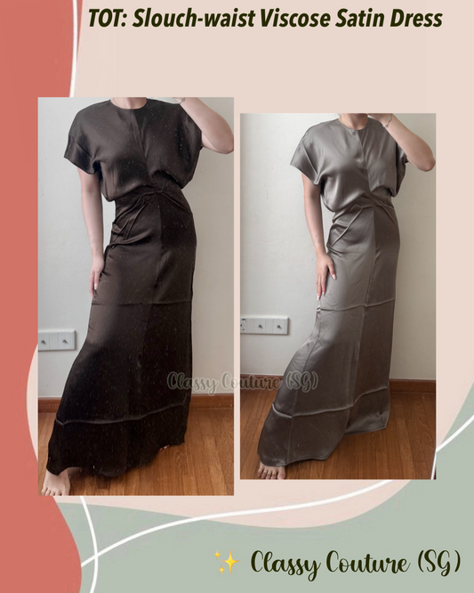 TOT Slouch-waist Viscose Satin Midi Maxi Dress