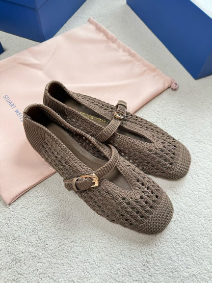 SW Leora Woven Crochet Mary Jane Ballet Flats