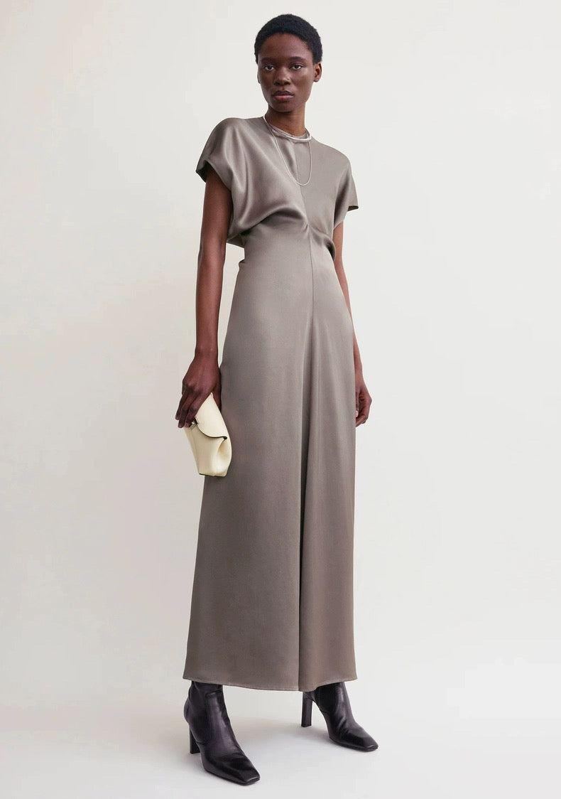 TOT Slouch-waist Viscose Satin Midi Maxi Dress