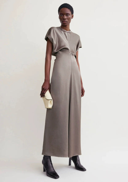 TOT Slouch-waist Viscose Satin Midi Maxi Dress