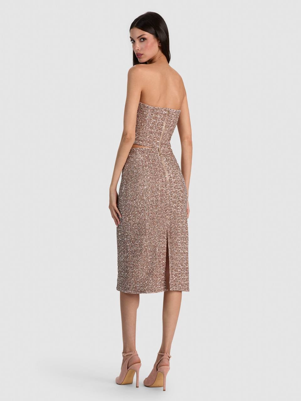 Cosette Corset Strapless Bandeau Top | Fifi Midi Skirt | Sequin Set