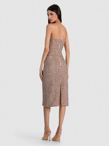 Cosette Corset Strapless Bandeau Top | Fifi Midi Skirt | Sequin Set