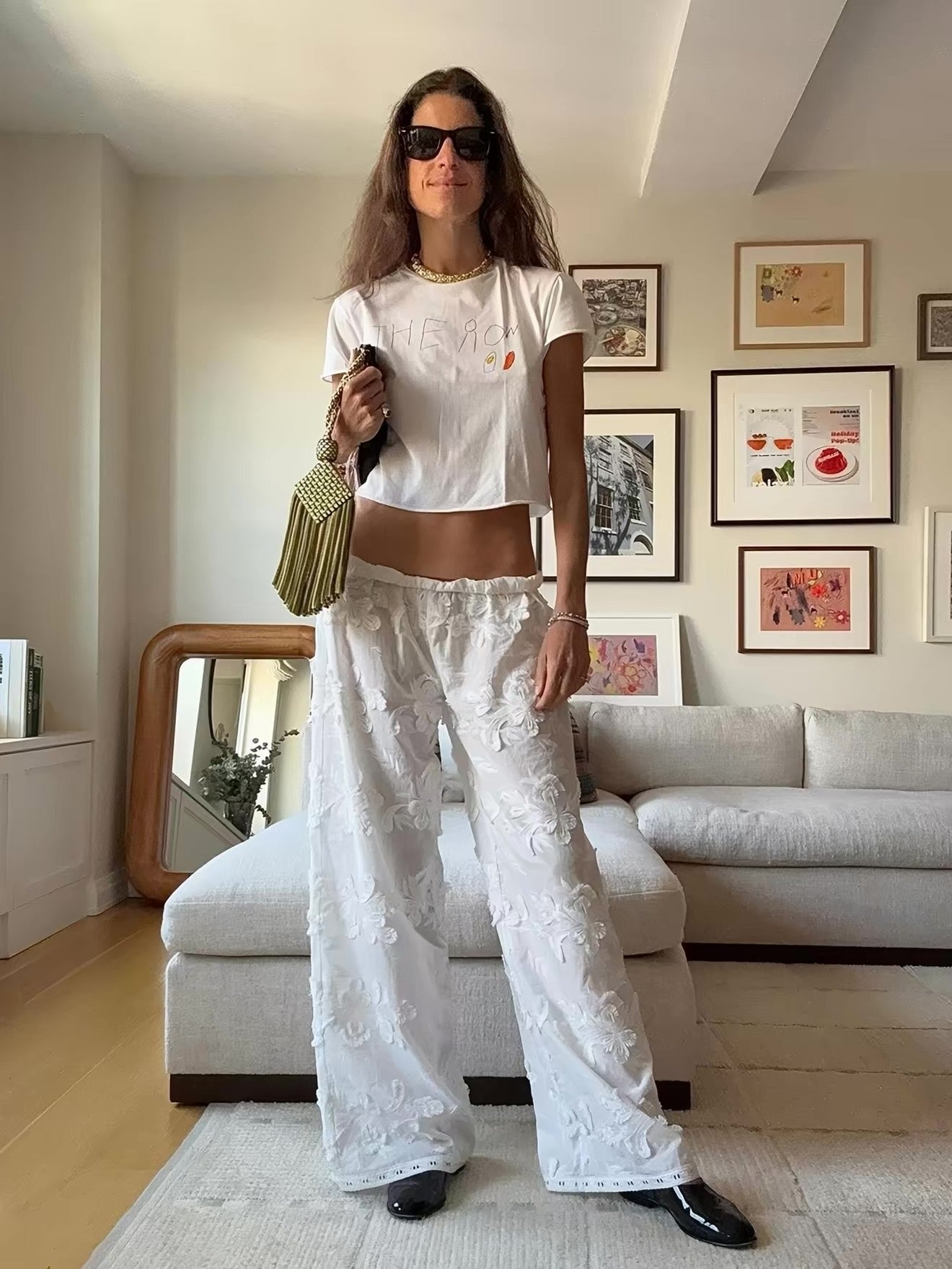 TG Jewell Straight-leg Embroidered Appliqué Cotton Pants