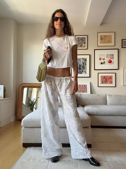 TG Jewell Straight-leg Embroidered Appliqué Cotton Pants