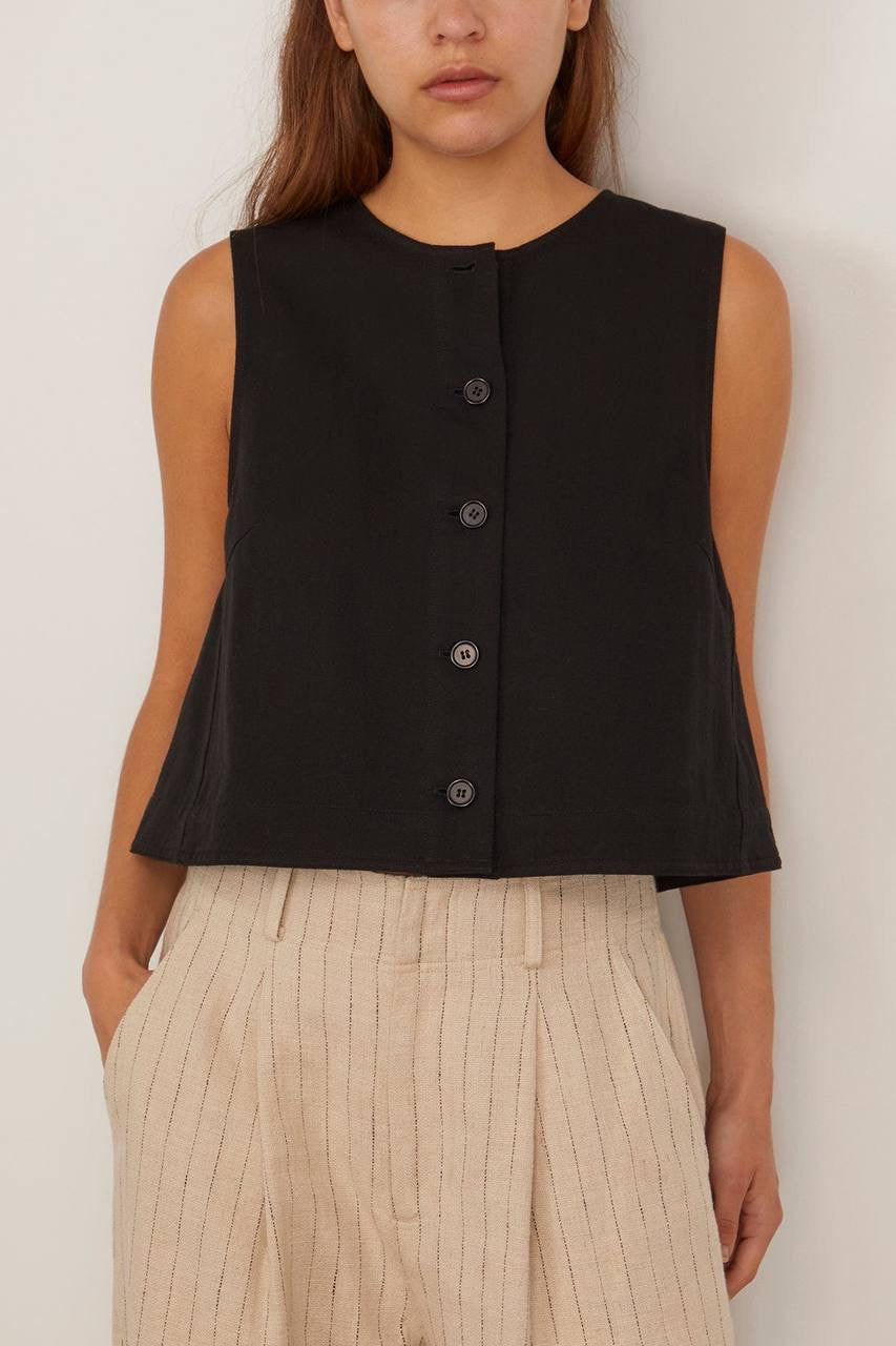 AA Godet Cotton-linen Sleeveless Tank Top