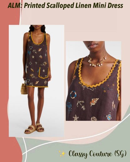 ALM Printed Scalloped Linen Mini Dress