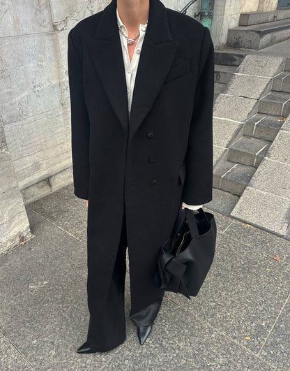 HL Raye Wool Long Coat in Black & Brown