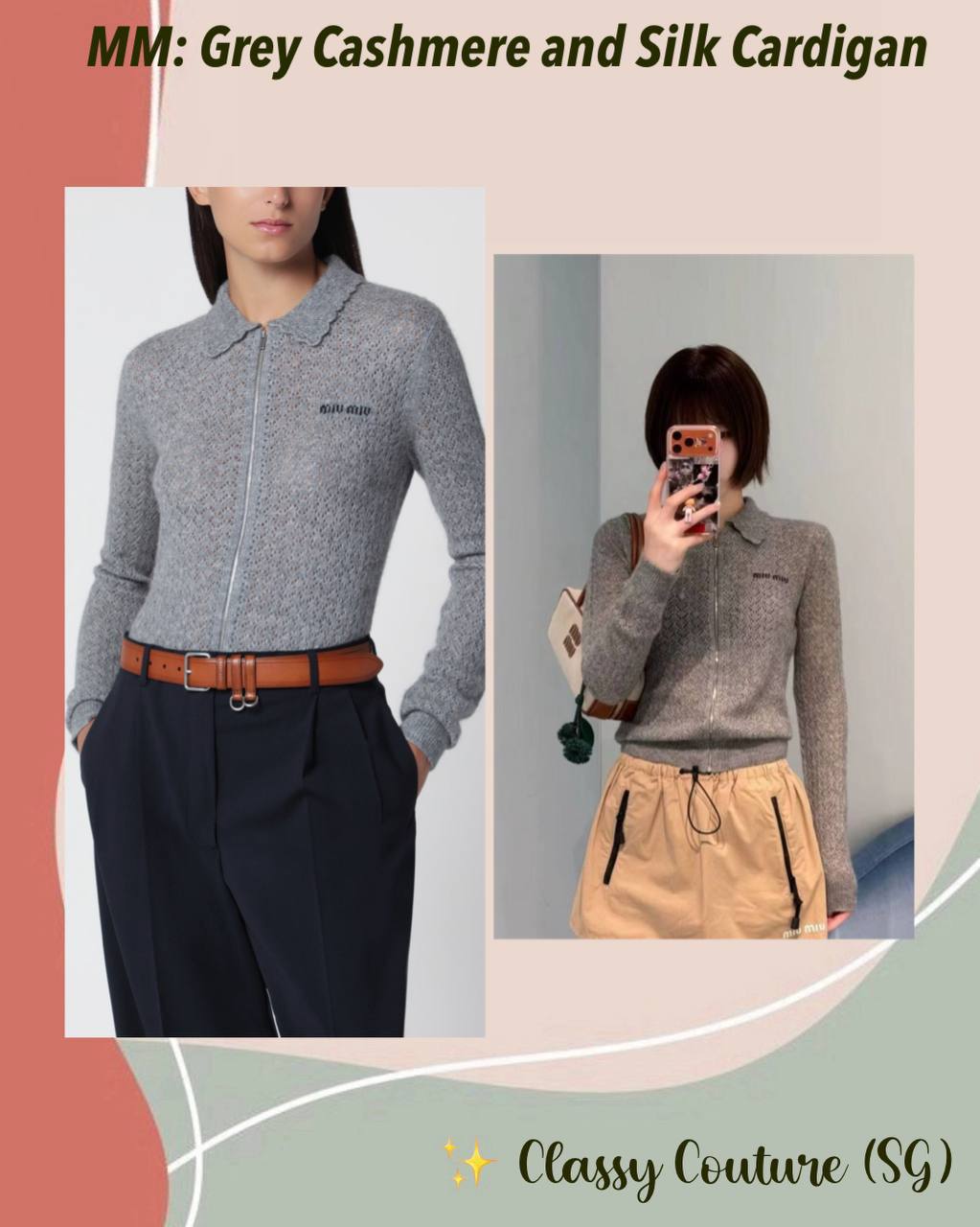 MM Grey Cashmere and Silk Peter Pan Open Knit Cardigan