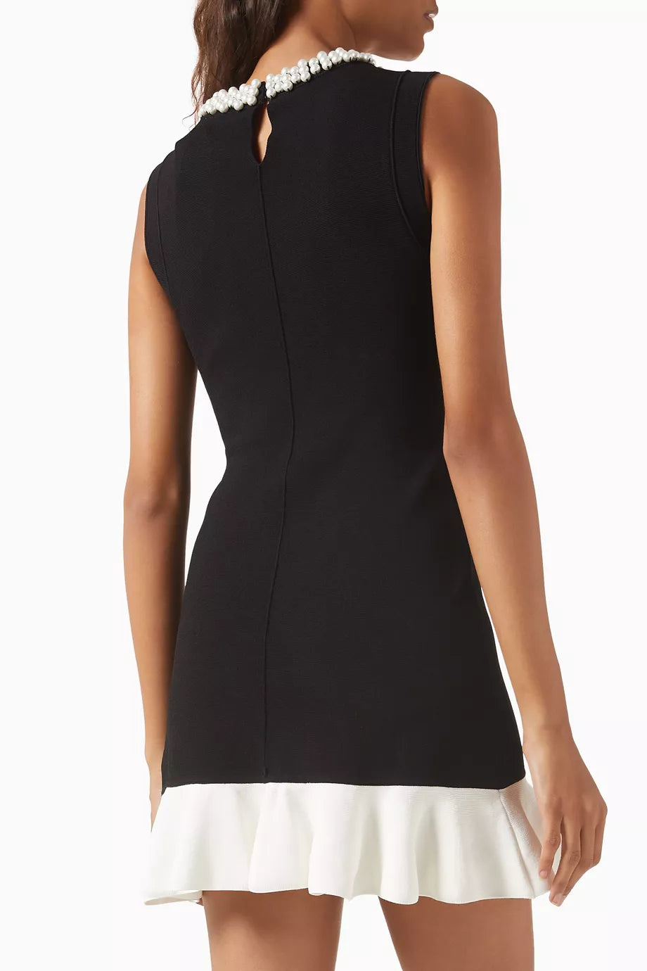SD Short Sleeveless Knit Mini Dress with Pearl Beaded Neck