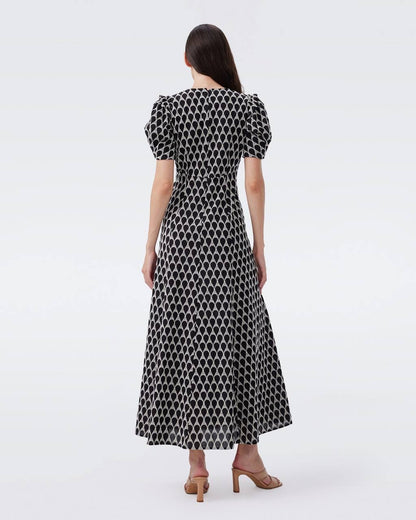 DVF Erick Cotton Puff Sleeve Midi Dress