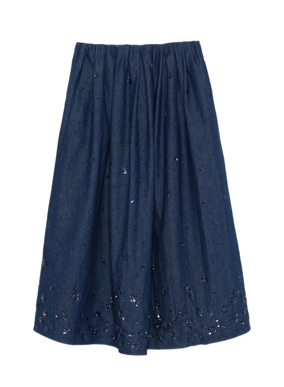 MJ Cobradi Crop Top | Jobradita Midi Skirt | Layered Shorts Skort | Embroidered Denim Embellished Crystal Set