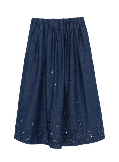 MJ Cobradi Crop Top | Jobradita Midi Skirt | Layered Shorts Skort | Embroidered Denim Embellished Crystal Set