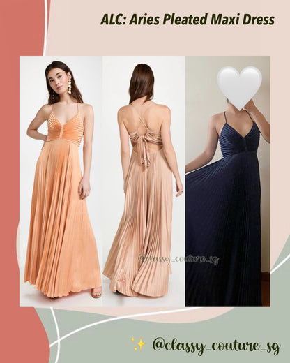 ALC Aries Pleated Maxi Dress in Bella Bronze Pink and Mandarin Orange