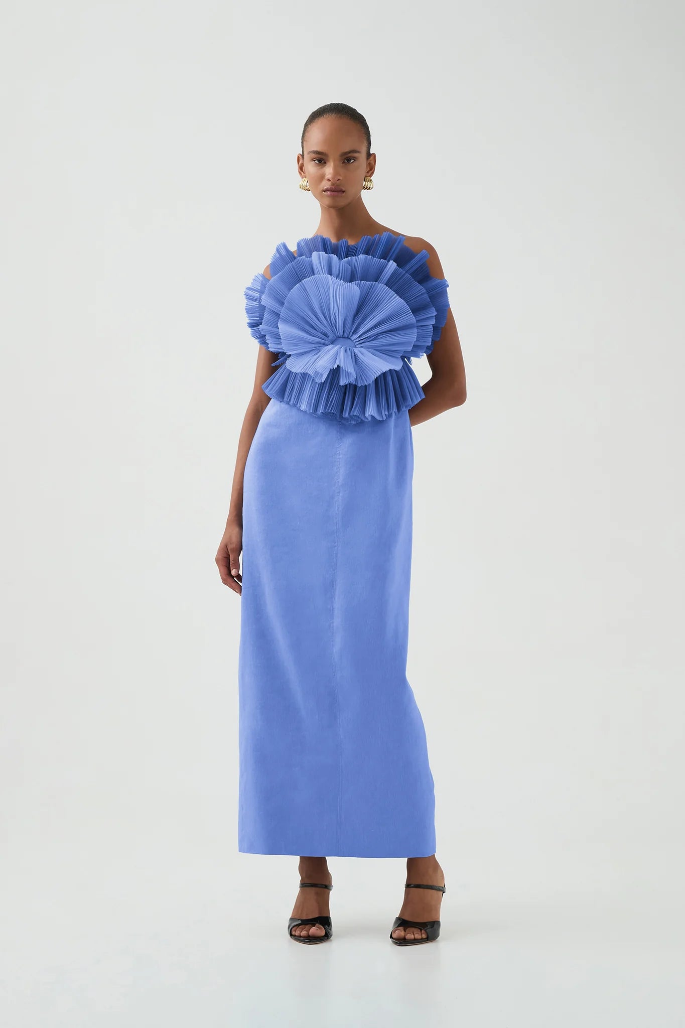 AJ Kira Strapless Linen-Viscose Midi Dress