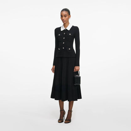 SP Black Contrast Collar Tailored Knit Mini | Midi Dress