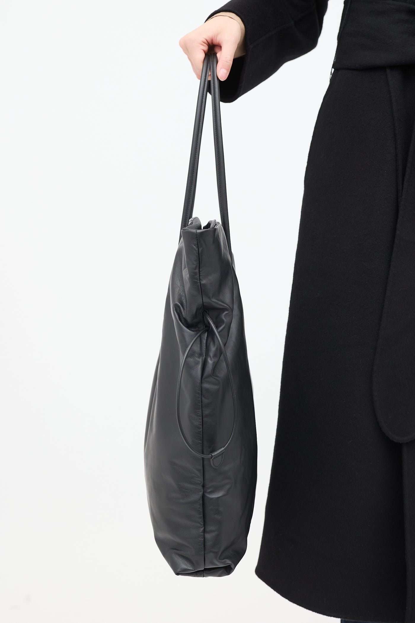 TR Polly Smooth Calfskin Leather Drawstring Tote Bag