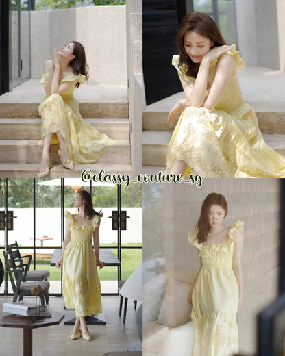 SP Yellow Cotton Midi Dress with back ribbon