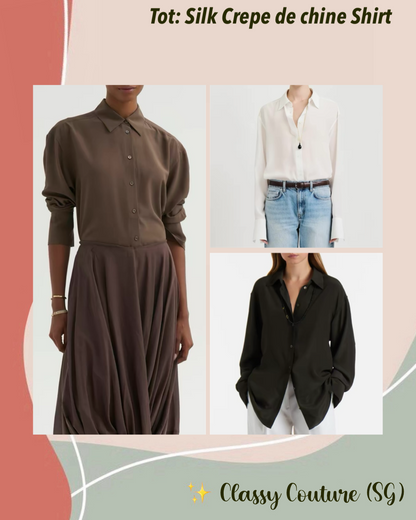 3 Colors! Tot Silk Crepe de chine Shirt