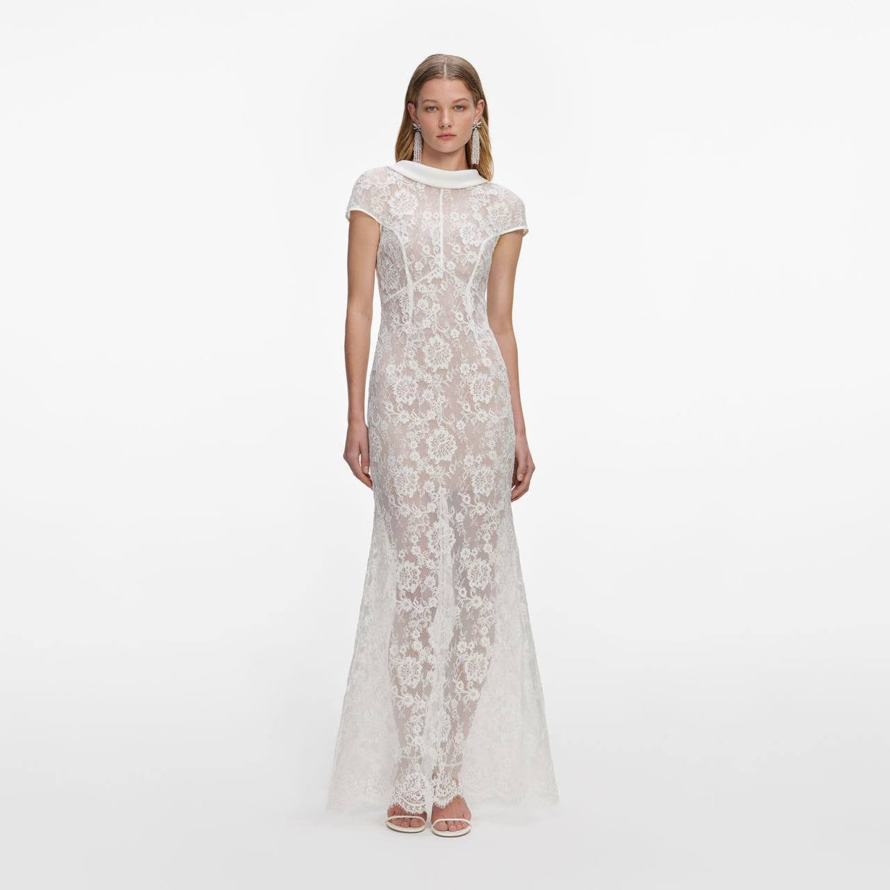 SP White Lace Scoop Back Mermaid Maxi Dress