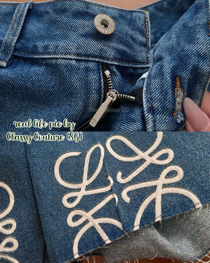 LW Anagram Frayed Cotton Denim Bermuda Shorts Jorts