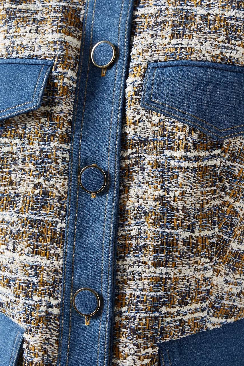 VB Ainslie Tweed Cotton-Blend Jacket w Denim Contrast Trim