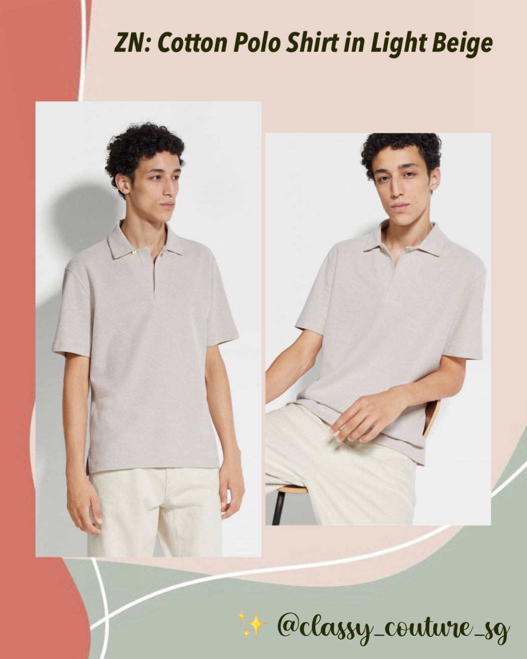 ZN Men’s Cotton Polo Shirt in Light Beige