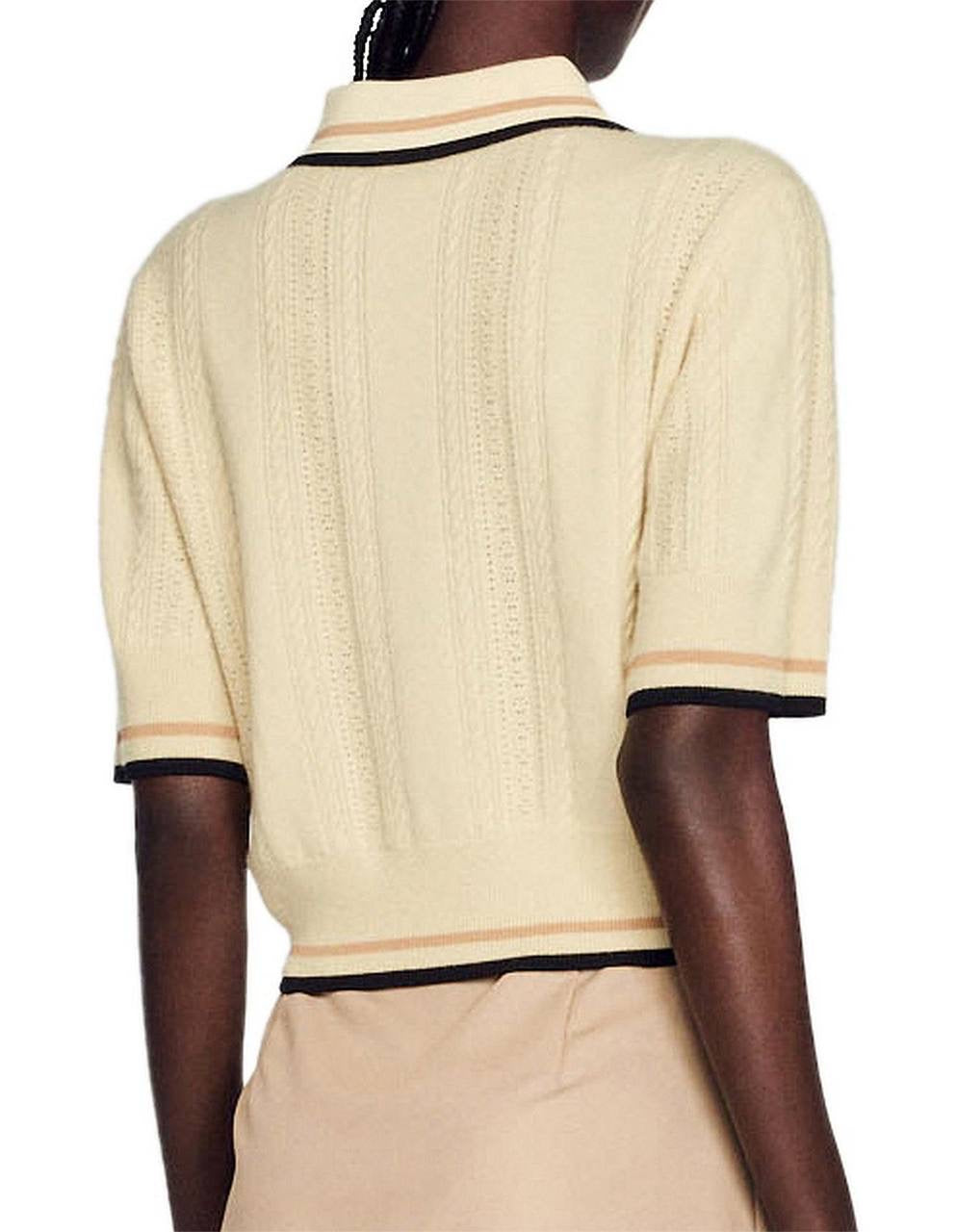 SD Loire Polo Stripe-detail Wool-Cashmere Knit Cropped Sweater Top