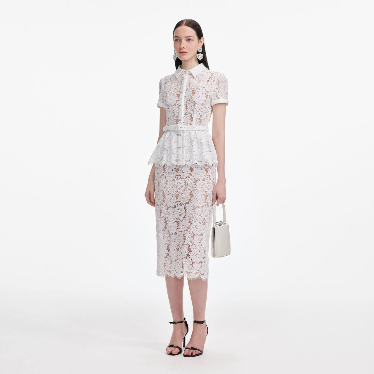 SP White & Red Lace Peplum Midi Dress