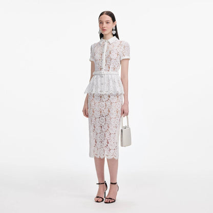 SP White & Red Lace Peplum Midi Dress