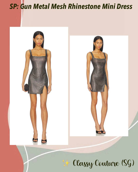 SP Gun Metal Mesh Rhinestone Mini Dress
