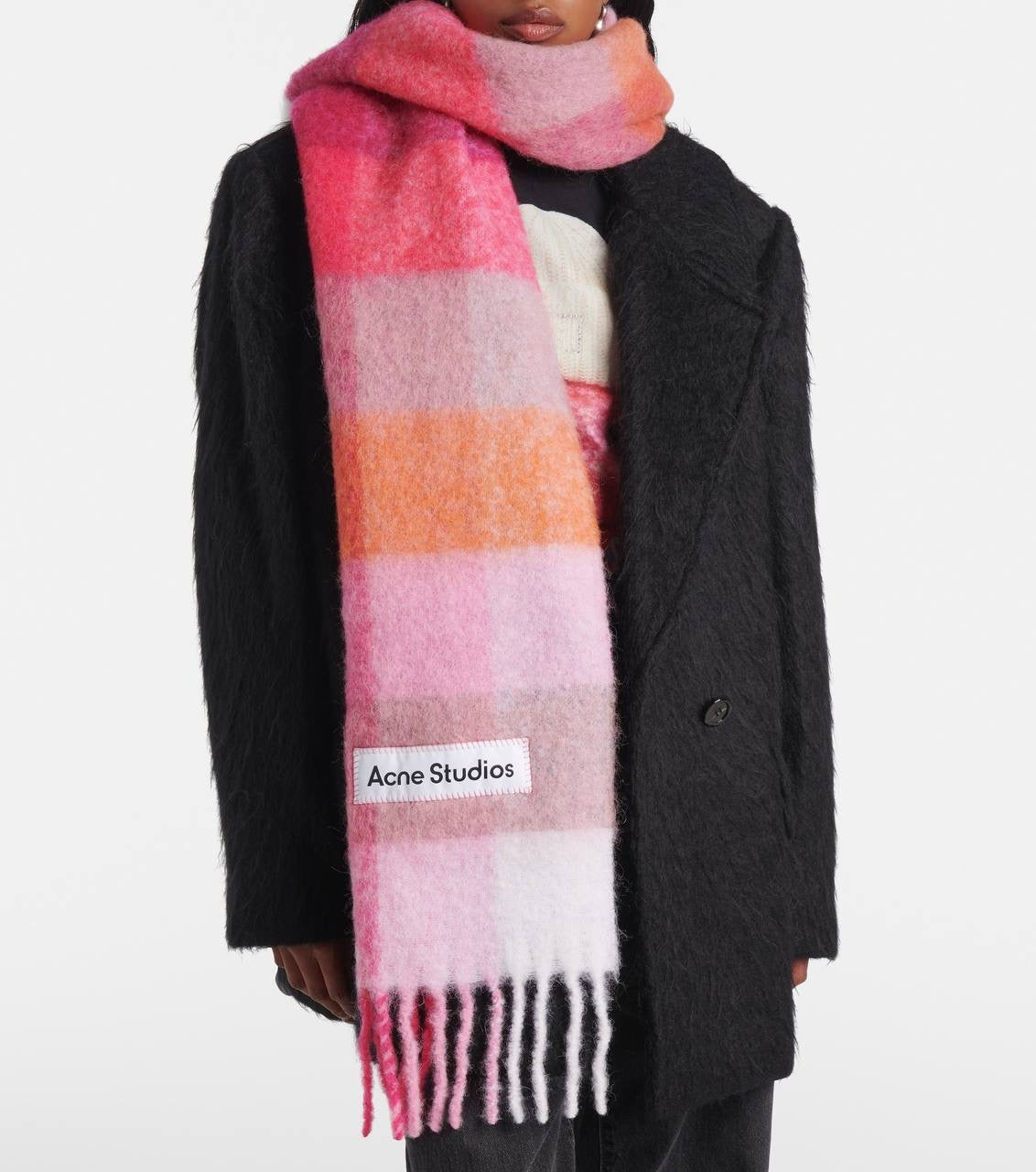 4 Colors! AC Checked Alpaca-Wool-Mohair blend Fringed Scarf