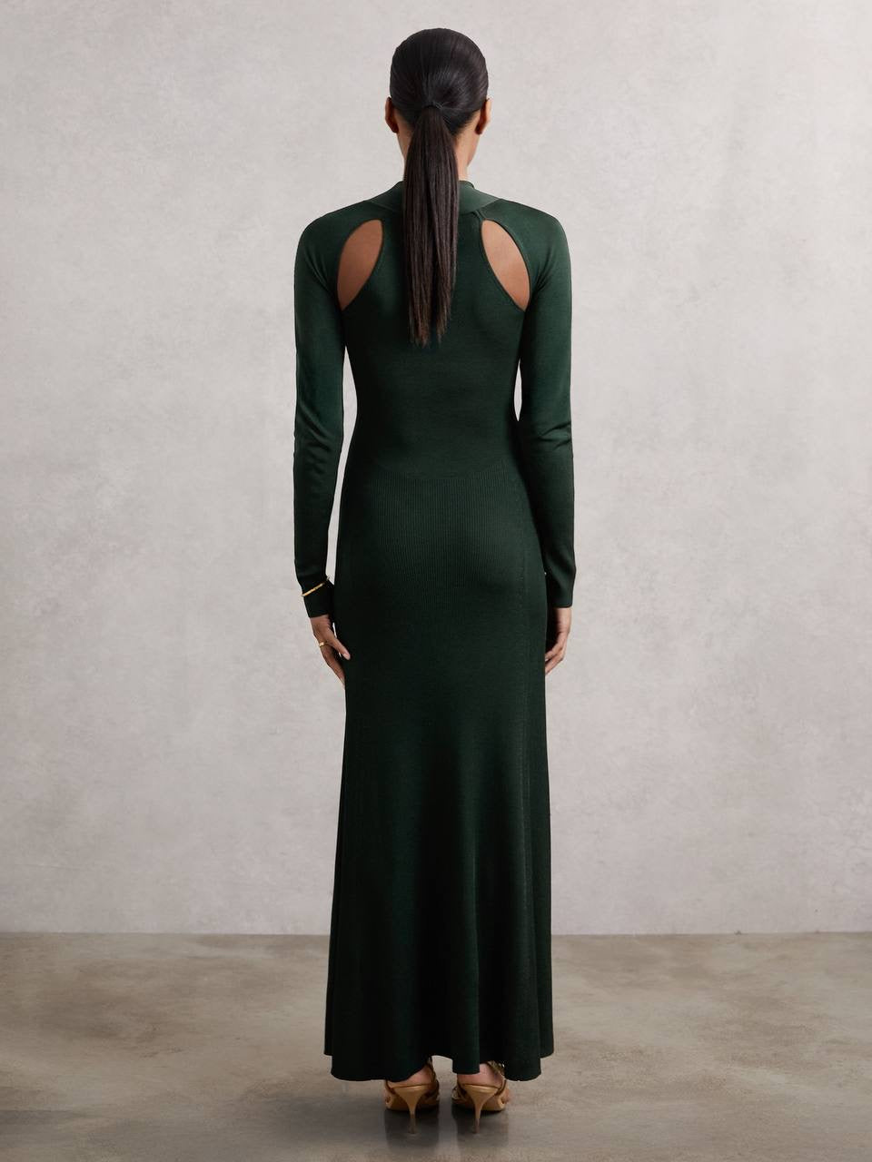 RS Cut-Out Knitted Maxi Dress in Dark Green