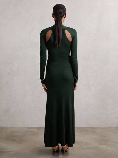 RS Cut-Out Knitted Maxi Dress in Dark Green