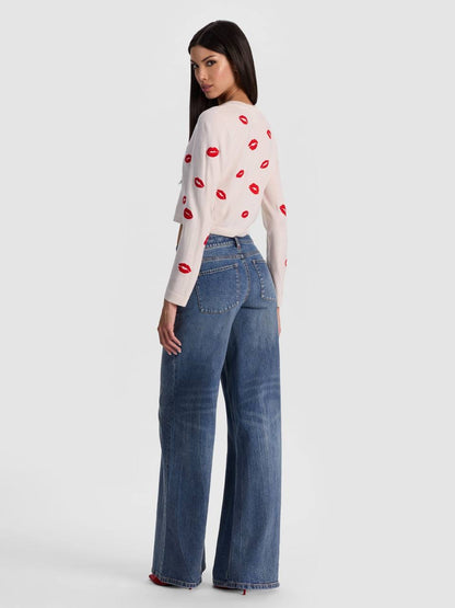 AO Daroda Lip Stretch-Wool Cardigan Sweater