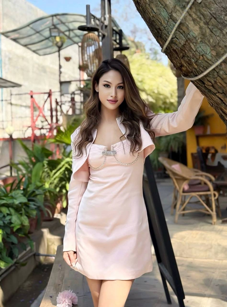 SP Pink Diamante Bow Bustier Satin Mini Dress | Bolero Jacket | Set