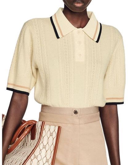 SD Loire Polo Stripe-detail Wool-Cashmere Knit Cropped Sweater Top
