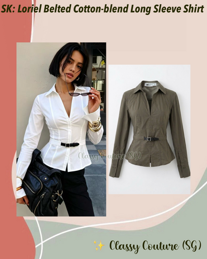 SK Loriel Belted Cotton-blend Long Sleeve Shirt Top