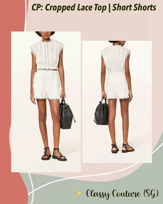 CP Cropped Lace Top | Short Frill Shorts | Ramie-Cotton Set