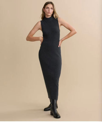 JK Celia Cotton-cashmere blend Sweater Sleeveless Midi Dress in Charcoal