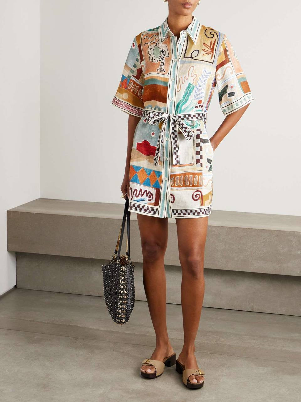 ALM Michelle Linen Mini Shirt Dress