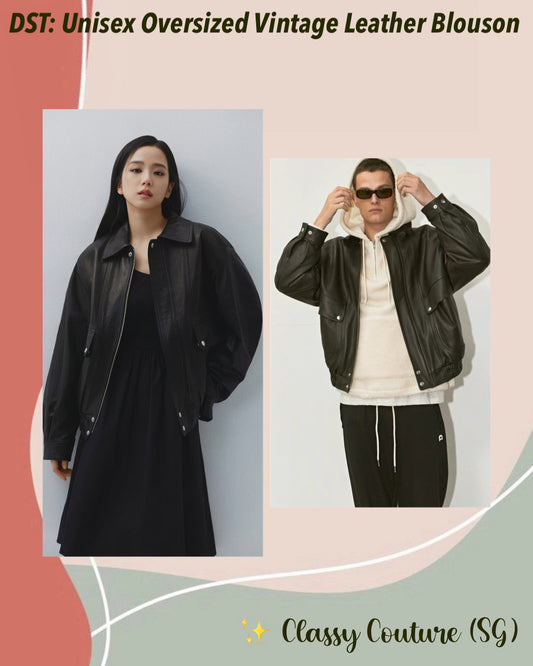 DST Unisex Oversized Vintage Leather Blouson Jisoo Jacket in Black Lambskin