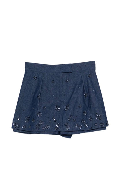 MJ Cobradi Crop Top | Jobradita Midi Skirt | Layered Shorts Skort | Embroidered Denim Embellished Crystal Set