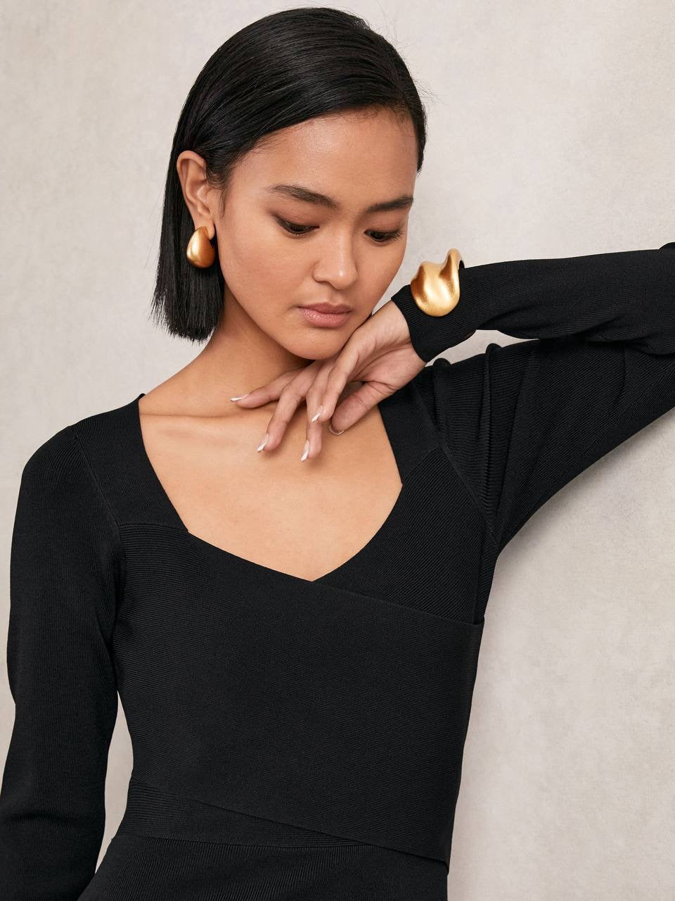 RS Sophia Knitted Wrap Front Midi Dress