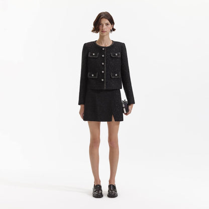 SP Black Boucle Bow Mini Dress | Boucle Trimmed Jacket | Set